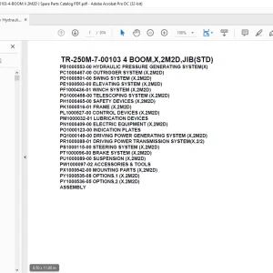 Tadano Hydraulic Crane TR-250M-7-00103 4 BOOM,X,2M2D,JIB(STD) Parts Manual - PDF