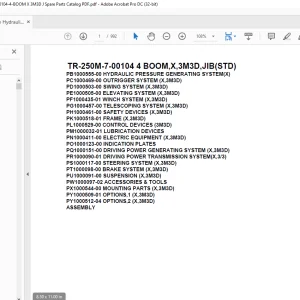 Tadano Hydraulic Crane TR-250M-7-00104 4 BOOM,X,3M3D,JIB(STD) Parts Manual
