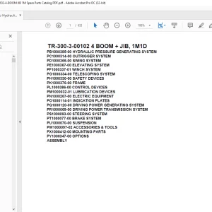 Tadano Hydraulic Crane TR-300-3-00102 4 BOOM + JIB, 1M1D Parts Manual