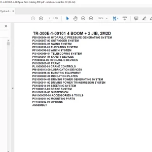 Tadano Hydraulic Crane TR-300E-1-00101 4 BOOM + 2 JIB, 2M2D Parts Manual