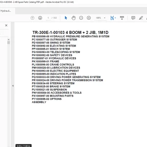 Tadano Hydraulic Crane TR-300E-1-00103 4 BOOM + 2 JIB, 1M1D Parts Manual