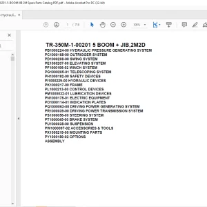 Tadano Hydraulic Crane TR-350M-1-00201 5 BOOM + JIB,2M2D Parts Manual