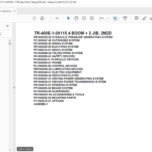 Tadano Hydraulic Crane TR-400E-1-00115 4 BOOM + 2 JIB, 2M2D Parts Manual