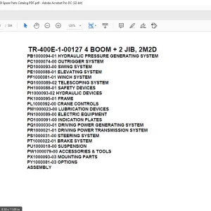 Tadano Hydraulic Crane TR-400E-1-00127 4 BOOM + 2 JIB, 2M2D Parts Manual