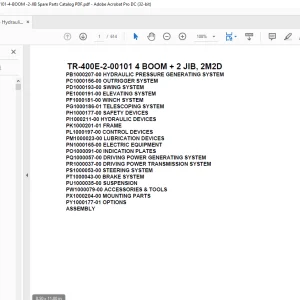 Tadano Hydraulic Crane TR-400E-2-00101 4 BOOM + 2 JIB, 2M2D Parts Manual