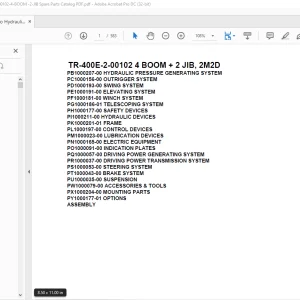 Tadano Hydraulic Crane TR-400E-2-00102 4 BOOM + 2 JIB, 2M2D Parts Manual