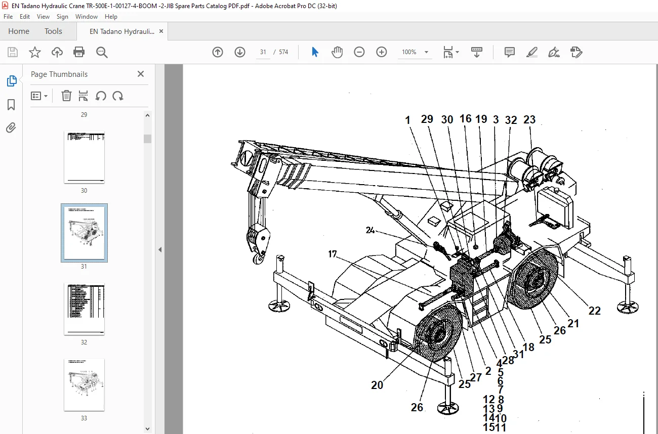 Tadano Hydraulic Crane TR-500E-1-00127 4 BOOM + 2 JIB, 2M2D Parts Manual - Image 3