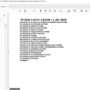 Tadano Hydraulic Crane TR-500E-3-00101 4 BOOM + 2 JIB, 2M2D Parts Manual - PDF
