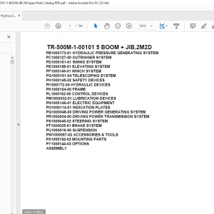 Tadano Hydraulic Crane TR-500M-1-00101 5 BOOM + JIB,2M2D Parts Manual