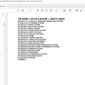 Tadano Hydraulic Crane TR-500M-1-00104 6 BOOM + JIB(PT),2M2D Parts Manual