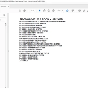 Tadano Hydraulic Crane TR-500M-2-00106 6 BOOM + JIB,2M2D Parts Manual