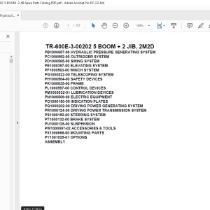 Tadano Hydraulic Crane TR-600E-3-00202 5 BOOM + 2 JIB, 2M2D Parts Manual