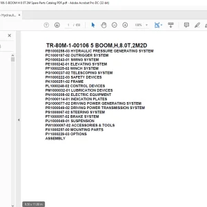 Tadano Hydraulic Crane TR-80M-1-00106 5 BOOM,H,8.0T,2M2D Parts Manual