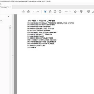 Tadano Telescopic TS-75M-1-00001 UPPER Parts Manual - PDF