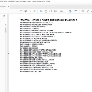 Tadano Telescopic TS-75M-1-20500 LOWER,MITSUBISHI FK415FLB Parts Manual
