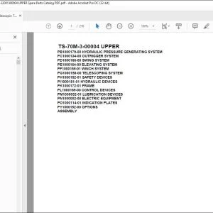 Tadano Telescopic Truck Crane TS-70M-3-00004 UPPER Parts Manual