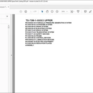 Tadano Telescopic Truck Crane TS-75M-1-00003 UPPER Parts Manual  -  PDF DOWNLOAD