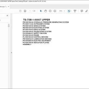 Tadano Telescopic Truck Crane TS-75M-1-00007 UPPER Parts Manual