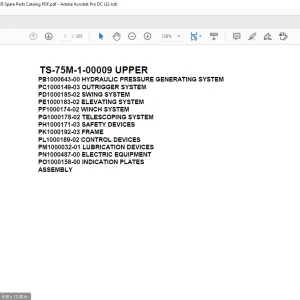 Tadano Telescopic Truck Crane TS-75M-1-00009 UPPER Parts Manual