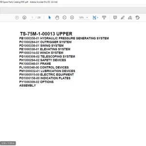 Tadano Telescopic Truck Crane TS-75M-1-00013 UPPER Parts Manual - PDF DOWNLOAD