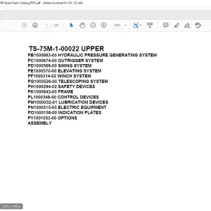 Tadano Telescopic Truck Crane TS-75M-1-00022 UPPER Parts Manual - PDF DOWNLOAD
