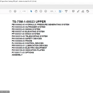 Tadano Telescopic Truck Crane TS-75M-1-00023 UPPER Parts Manual - PDF DOWNLOAD