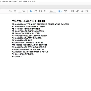 Tadano Telescopic Truck Crane TS-75M-1-00024 UPPER Parts Manual  - PDF DOWNLOAD
