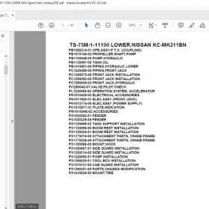 Tadano Telescopic Truck Crane TS-75M-1-11100 LOWER,NISSAN KC-MK211BN Parts Manual