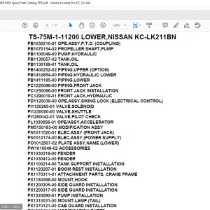 Tadano Telescopic Truck Crane TS-75M-1-11200 LOWER,NISSAN KC-LK211BN Parts Manual