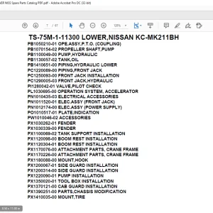 Tadano Telescopic Truck Crane TS-75M-1-11300 LOWER,NISSAN KC-MK211BH Parts Manual