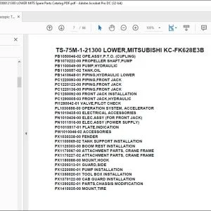 Tadano Telescopic Truck Crane TS-75M-1-21300 LOWER,MITSUBISHI KC-FK628E3B Parts Manual