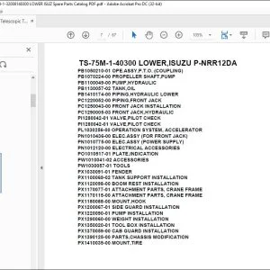 Tadano Telescopic Truck Crane TS-75M-1-40300 LOWER,ISUZU P-NRR12DA Parts Manual