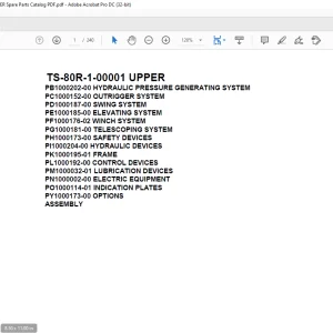 Tadano Telescopic Truck Crane TS-80R-1-00001 UPPER Parts Manual - PDF DOWNLOAD