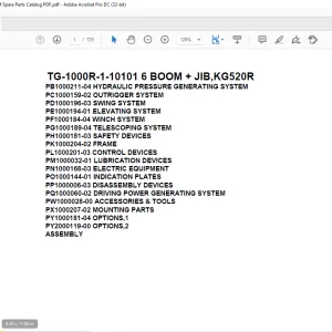 Tadano Truck Crane TG-1000R-1-10101 6 BOOM + JIB,KG520R Parts Manual PDF