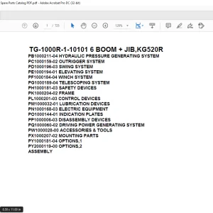 Tadano Truck Crane TG-1000R-1-10101 6 BOOM + JIB,KG520R Parts Manual - PDF DOWNLOAD