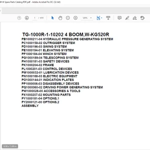 Tadano Truck Crane TG-1000R-1-10202 4 BOOM,W-KG520R Parts Manual - PDF