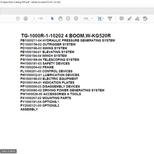 Tadano Truck Crane TG-1000R-1-10202 4 BOOM,W-KG520R Parts Manual  – PDF  DOWNLOAD