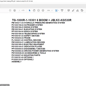Tadano Truck Crane TG-1000R-1-10301 6 BOOM + JIB,KC-KG530R Parts Manual – PDF