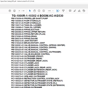 Tadano Truck Crane TG-1000R-1-10302 4 BOOM,KC-KG530 Parts Manual  – PDF  DOWNLOAD