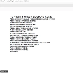 Tadano Truck Crane TG-1000R-1-10302 4 BOOM,KC-KG530 Parts Manual - PDF DOWNLOAD