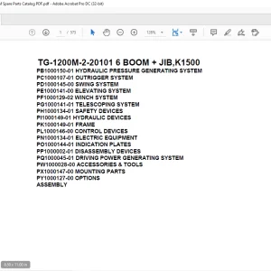 Tadano Truck Crane TG-1200M-2-20101 6 BOOM + JIB,K1500 Parts Manual-PDF DOWNLOAD