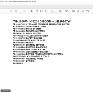 Tadano Truck Crane TG-1600M-1-10201 5 BOOM + JIB,KG67W Parts Manual - PDF DOWNLOAD
