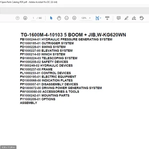 Tadano Truck Crane TG-1600M-4-10103 5 BOOM + JIB,W-KG620WN Parts Manual PDF