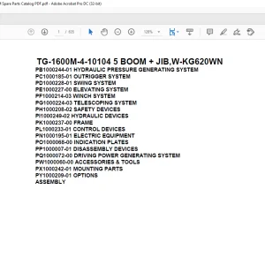 Tadano Truck Crane TG-1600M-4-10104 5 BOOM + JIB,W-KG620WN Parts Manual PDF