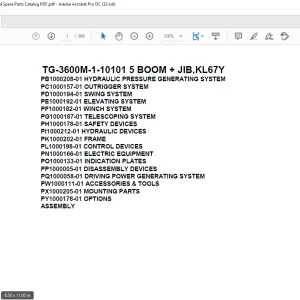 Tadano Truck Crane TG-3600M-1-10101 5 BOOM + JIB,KL67Y Parts Manual - PDF DOWNLOAD