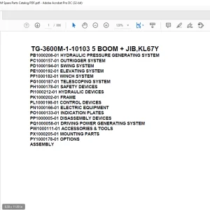 Tadano Truck Crane TG-3600M-1-10103 5 BOOM + JIB,KL67Y Parts Manual - PDF