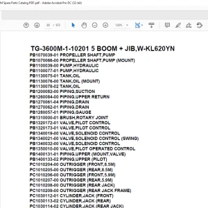 Tadano Truck Crane TG-3600M-1-10201 5 BOOM + JIB,W-KL620YN Parts Manual PDF