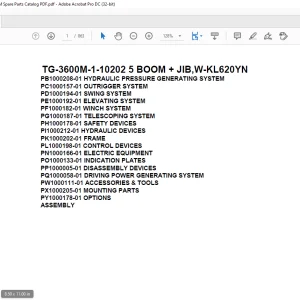 Tadano Truck Crane TG-3600M-1-10202 5 BOOM + JIB,W-KL620YN Parts Manual PDF