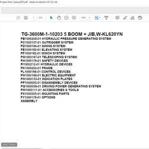 Tadano Truck Crane TG-3600M-1-10203 5 BOOM + JIB,W-KL620YN Parts Manual PDF