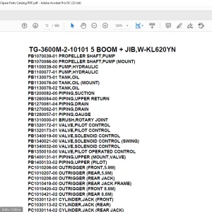 Tadano Truck Crane TG-3600M-2-10101 5 BOOM + JIB,W-KL620YN Parts Manual PDF
